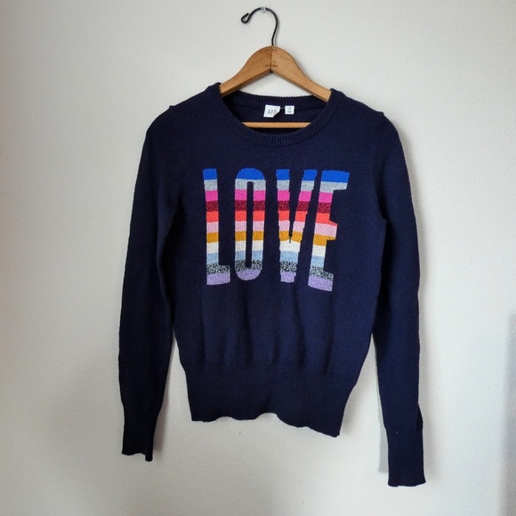 GAP Sweaters - GAP Rainbow Love Sweater- Navy Blue and Fun!!!